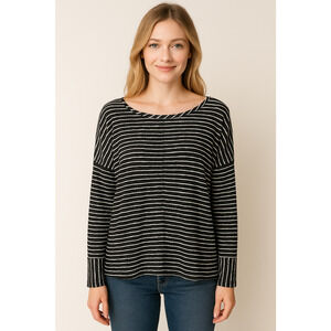 Habitat Double Face Kickback Top Size Large Black Stripes Boxy Lagenlook